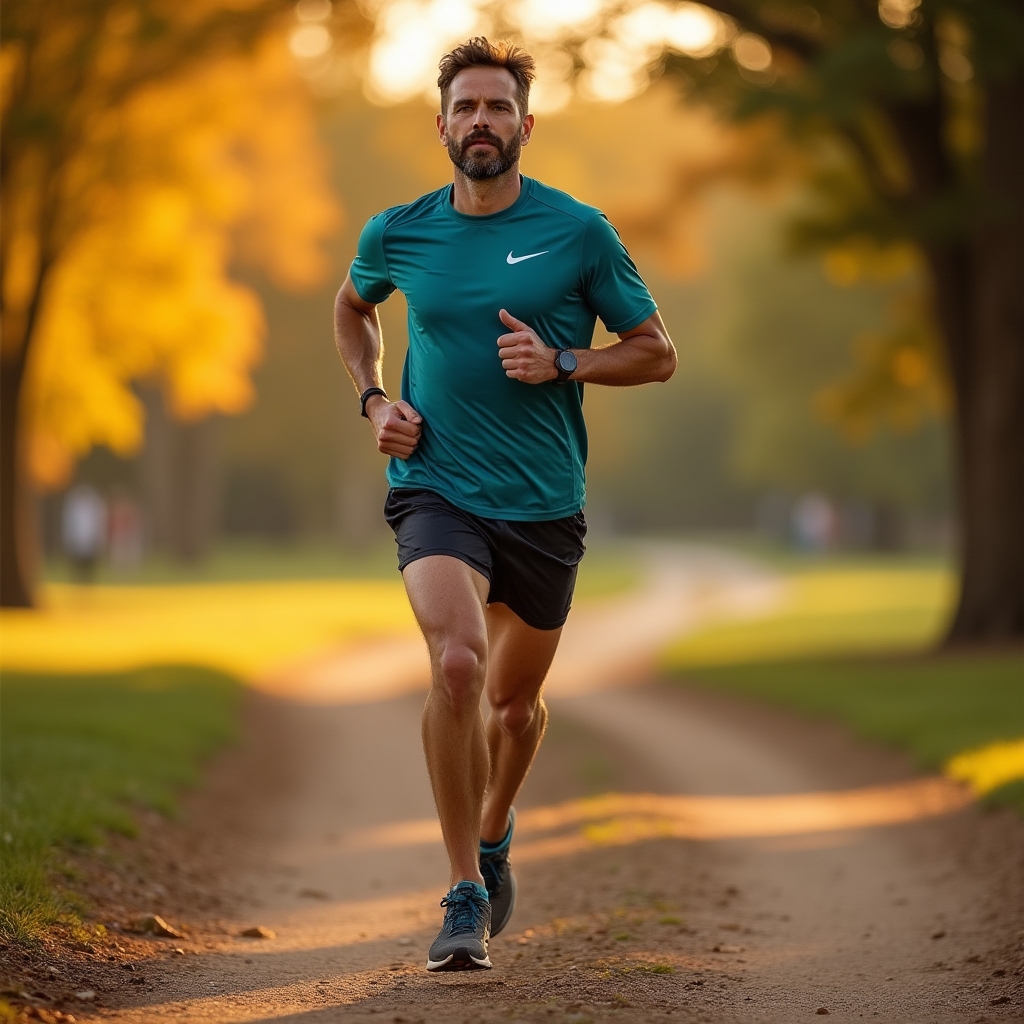 Recreational runner on a morning trail